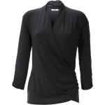 Schwarze 3/4-ärmelige Peter Hahn V-Ausschnitt V-Shirts mit Vogel-Motiv aus Jersey maschinenwaschbar für Damen Größe L 