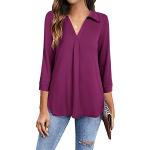 Reduzierte Violette Unifarbene Business 3/4-ärmelige V-Ausschnitt Tunika-Blusen für Damen Größe L 