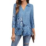 Reduzierte Blaue Elegante 3/4-ärmelige V-Ausschnitt Tunika-Blusen für Damen Größe XXL für den für den Sommer 