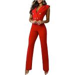 Rote Elegante Ärmellose V-Ausschnitt Lange Overalls für Damen Größe S 