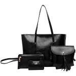 Schwarze Oversize Handtaschen Sets mit Reißverschluss aus Kunstleder mit Innentaschen für Damen klein für Partys 