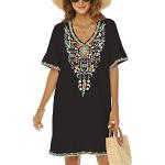 Bestickte Boho Kurzärmelige Freizeitkleider aus Viskose für Damen Größe L für den für den Sommer 