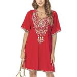 Bestickte Boho Kurzärmelige Freizeitkleider aus Viskose für Damen Größe XXL für den für den Sommer 