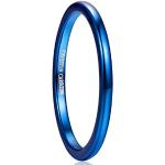 Vakki 2mm Schmal Ringe Damen Blau Wolframcarbid Ring Polierte Oberfläche Bequeme Passform Größe 65(20.7)