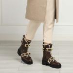 Braune Stiefeletten & Boots mit Nieten mit Nieten mit Reißverschluss aus Leder für Damen Größe 41 