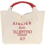 Reduzierte Cremefarbene VALENTINO Lederhandtaschen mit Reißverschluss aus Kalbsleder für Damen 