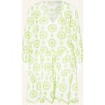 Hellgrüne Langärmelige V-Ausschnitt Spitzenkleider Gesmokte aus Baumwolle für Damen Größe S 
