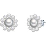Silberne Blumenmuster Elegante Blumenohrstecker mit Echte Perle für Damen 