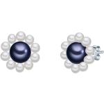 Reduzierte Blaue Elegante Valero Pearls Blumenohrstecker mit Echte Perle für Damen 