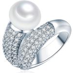 Reduzierte Silberne Unifarbene Elegante Valero Pearls Damenperlenringe mit Zirkonia Größe 58 