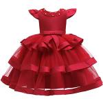 Rote Elegante Ärmellose Valin Kinderfestkleider mit Volants aus Tüll für Mädchen 