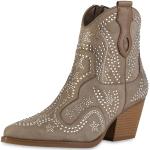 Khakifarbene Van Hill Trichterabsatz Cowboy-Boots & Cowboystiefeletten mit Strass für Damen Größe 39 