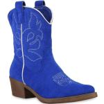 Blaue Bestickte Van Hill Spitze Cowboy-Boots & Cowboystiefeletten mit Reißverschluss aus Kunstleder Gefüttert für Damen Größe 42 mit Absatzhöhe 5cm bis 7cm 