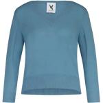 Reduzierte Blaue V-Ausschnitt Kaschmir-Pullover aus Wolle für Damen Größe L 