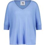 Reduzierte Blaue V-Ausschnitt Kaschmir-Pullover aus Wolle für Damen Größe M 
