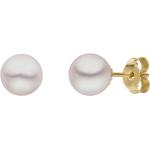 Weiße Elegante Perlenohrstecker aus Gelbgold mit Echte Perle für Damen 