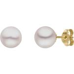 Weiße Elegante Perlenohrstecker aus Gelbgold mit Echte Perle für Damen 