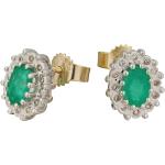 Smaragdgrüne Elegante Runde Diamant Ohrringe aus Gelbgold mit Diamant 