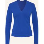 Blaue Langärmelige Vanilia V-Ausschnitt V-Shirts aus Polyamid für Damen Größe L 