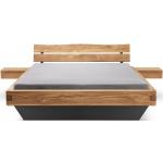 Anthrazitfarbene Moderne Balkenbetten gebeizt aus Massivholz mit Schublade 140x220 