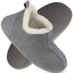 Graue Elegante Hüttenschuhe & Hausstiefel aus Leder leicht für Damen Größe 42 mit Absatzhöhe bis 3cm für den für den Winter 