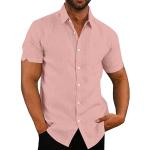 Reduzierte Rosa Kurzärmelige Hawaiihemden aus Leinen für Herren Größe 3 XL für den für den Sommer 