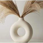 Reduzierte Weiße Minimalistische 19 cm Runde Bodenvasen & Vasen für Pampasgras 18 cm mit Donut-Motiv matt aus Keramik 