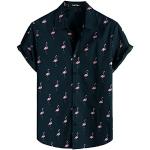 VATPAVE Herren Baumwolle Hawaii Hemd männer Blumen Freizeit Kurzarmhemd Sommerhemd Urlaub Hemden Groß Marine Flamingo