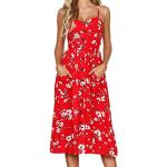 Rote Blumenmuster Elegante Ärmellose Midi Wickelkleider aus Baumwolle für Damen Übergrößen für den für den Sommer 
