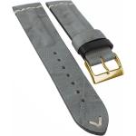 Venedig Uhrenarmband | Leder grau mit Wulst & Naht | Handmade 33678, Stegbreite:24mm, Schließe:Gelbgolden