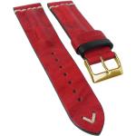 Venedig Uhrenarmband | Leder rot mit Wulst & Naht | Handmade 33677, Stegbreite:24mm, Schließe:Gelbgolden