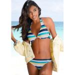 Marineblaue Gestreifte VENICE BEACH Neckholder-Bikinis mit Meer-Motiv ohne Verschluss mit Bügel für Damen Größe L 