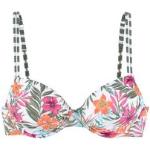 Olivgrüne Gestreifte VENICE BEACH Bikini-Tops mit Meer-Motiv für Damen Größe L 