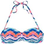 Pinke Bandeau Bikinitops mit Meer-Motiv aus Polyamid ohne Bügel für Damen Größe S 