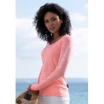 Korallenrote Melierte Langärmelige VENICE BEACH Jerseyshirts mit Meer-Motiv aus Jersey für Damen Größe XS 