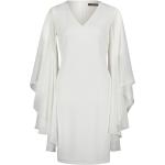 Reduzierte Weiße Unifarbene Langärmelige Vera Mont V-Ausschnitt Chiffon-Abendkleider mit Reißverschluss aus Jersey für Damen Größe L 