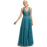 Cyanblaue Ärmellose Vera Mont Maxi V-Ausschnitt Lange Abendkleider mit Reißverschluss enganliegend für Damen Größe S 