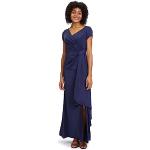 Reduzierte Blaue Halblangärmelige Vera Mont Maxi V-Ausschnitt Lange Abendkleider mit Reißverschluss für Damen Größe L 