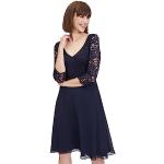 Reduzierte Blaue 3/4-ärmelige Vera Mont V-Ausschnitt Chiffon-Abendkleider aus Chiffon für Damen Größe S 