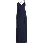 Blaue Elegante Vera Mont Maxi Wasserfall-Ausschnitt Lange Abendkleider mit Reißverschluss aus Satin enganliegend für Damen Größe XXL für Partys 