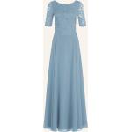 Reduzierte Blaue Kurzärmelige Vera Mont Mini V-Ausschnitt Kurze Abendkleider mit Reißverschluss aus Spitze für Damen Übergrößen für den für den Winter 