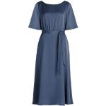 Blaue Unifarbene Halblangärmelige Vera Mont Maxi Sommerkleider mit Reißverschluss aus Satin für Damen 