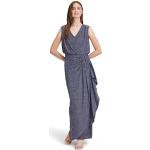 Reduzierte Blaue Ärmellose Vera Mont Maxi V-Ausschnitt Lange Abendkleider mit Reißverschluss für Damen Größe S 