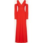 Reduzierte Rote Langärmelige Vera Wang Maxi Abendkleider rückenfrei mit Reißverschluss aus Polyester für Damen Größe S 