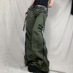 Grüne Gestreifte Gothic Hüftjeans & Low Waist Jeans mit Reißverschluss aus Denim Handwäsche für Damen Größe L 