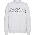 VERO MODA Damen VMTORI LS O-Neck Long VMA Sweatshirt, Light Grey Melange/Print:Aware Logo White, S