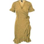 Reduzierte Goldene Kurzärmelige Vero Moda Mini V-Ausschnitt Wickelkleider mit Rüschen für Damen Größe XS 