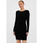 Schwarze Langärmelige Vero Moda Rundhals-Ausschnitt Jerseykleider mit Glitzer aus Jersey für Damen Größe XL für Partys 