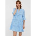 Blaue 3/4-ärmelige Vero Moda Mini Sommerkleider mit Volants aus Baumwolle für Damen Größe L 