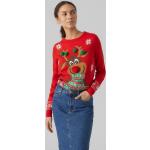 Reduzierte Rote Langärmelige Vero Moda Rundhals-Ausschnitt Strickpullover aus Acryl für Damen Größe S Weihnachten 